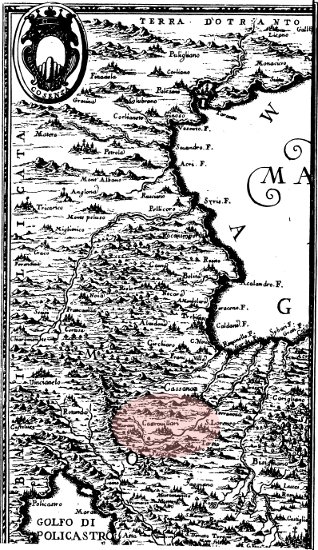 l'area di Castrovillari in un particolare della cartina pubblicata da G.Fiore, Calabria Illustrata,1691