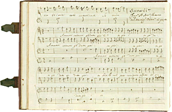 incipit dell'aria 'Amanti Costanti' dal manoscritto 'La Cleopatra' musicato da Daniele da Castrovillari